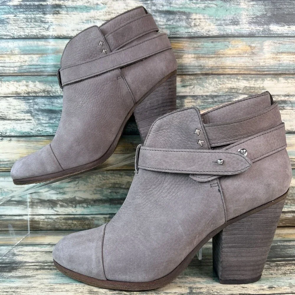 Rag & Bone Harrow Womens Sz 7 Ankle Bootie Gray Leather Block High Heel Slip On - Picture 3 of 11